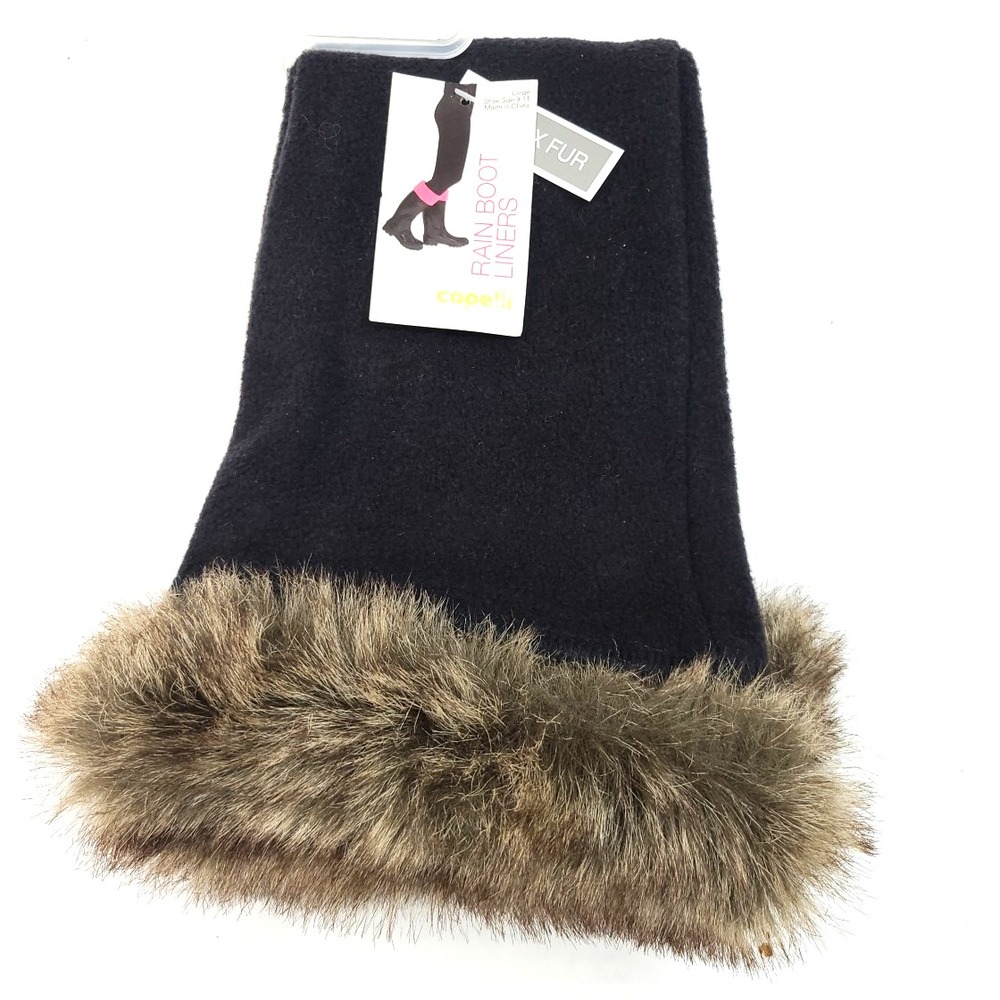 NWT Capelli Pol Black Rain‎ Boot Liners Faux Fur Size Large 9-11